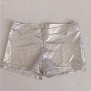 Capezio | Metallic Shimmer Sparkly Dance Gymnastics Cheer Booty Shorts Silver M